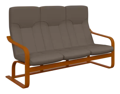 BO - 3 trojkřeslo, dřevěná kostra, moření třešeň, látka BORA 14, bílá káva